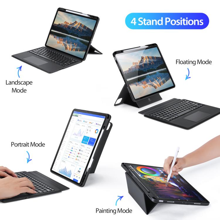 For iPad Air 13 2025 / 2024 DUX DUCIS DK Series Backlight Magnetic Wireless Keyboard Vegan Leather Tablet Case - Black