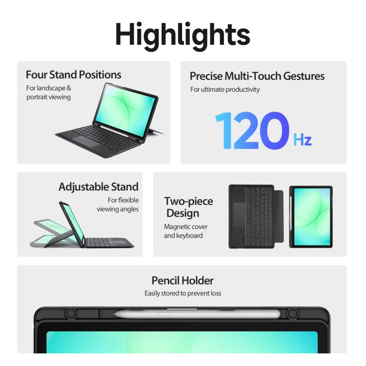 For Samsung Galaxy Tab A11+ / A9+ DUX DUCIS DK Series Backlight Magnetic Wireless Keyboard Vegan Leather Tablet Case - Black