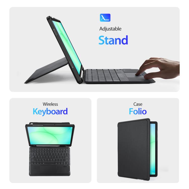 For Samsung Galaxy Tab A11+ / A9+ DUX DUCIS DK Series Backlight Magnetic Wireless Keyboard Vegan Leather Tablet Case - Black