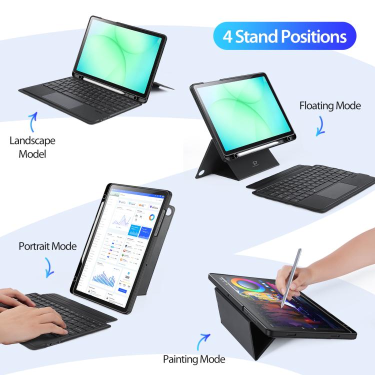 For Samsung Galaxy Tab A11+ / A9+ DUX DUCIS DK Series Backlight Magnetic Wireless Keyboard Vegan Leather Tablet Case - Black