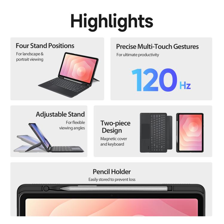For Samsung Galaxy Tab S11 DUX DUCIS DK Series Backlight Magnetic Wireless Keyboard Vegan Leather Tablet Case - Black