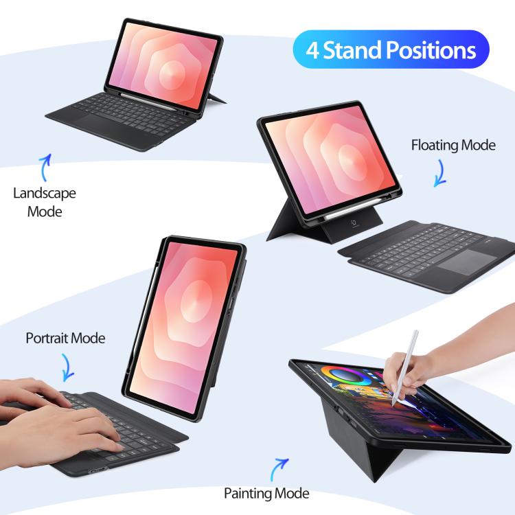 For Samsung Galaxy Tab S11 DUX DUCIS DK Series Backlight Magnetic Wireless Keyboard Vegan Leather Tablet Case - Black