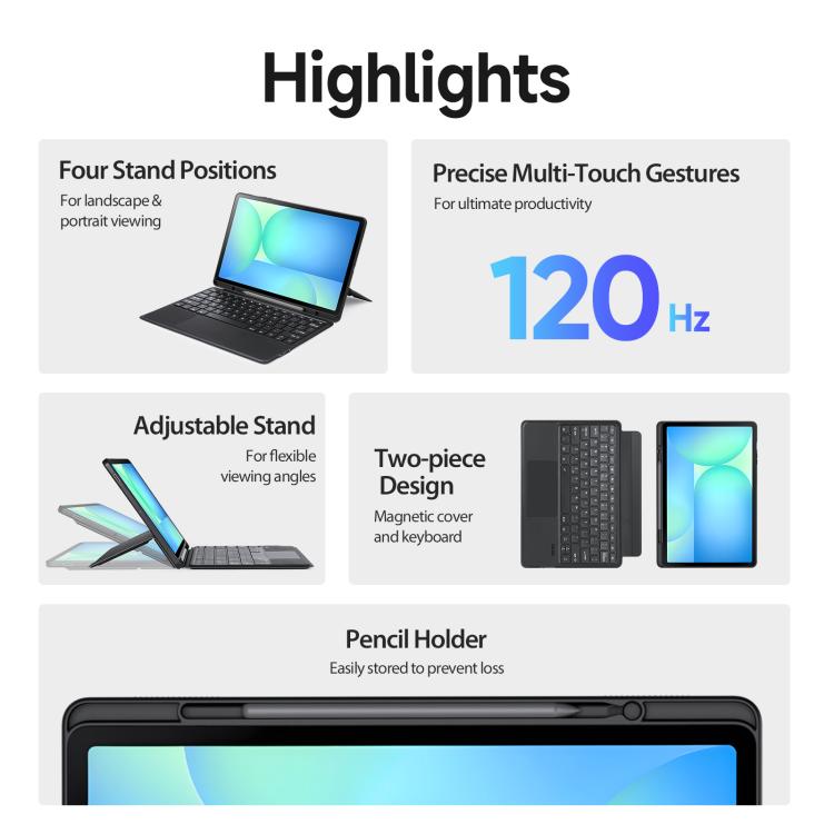For Samsung Galaxy Tab S10 FE+ DUX DUCIS DK Series Backlight Magnetic Wireless Keyboard Vegan Leather Tablet Case - Black