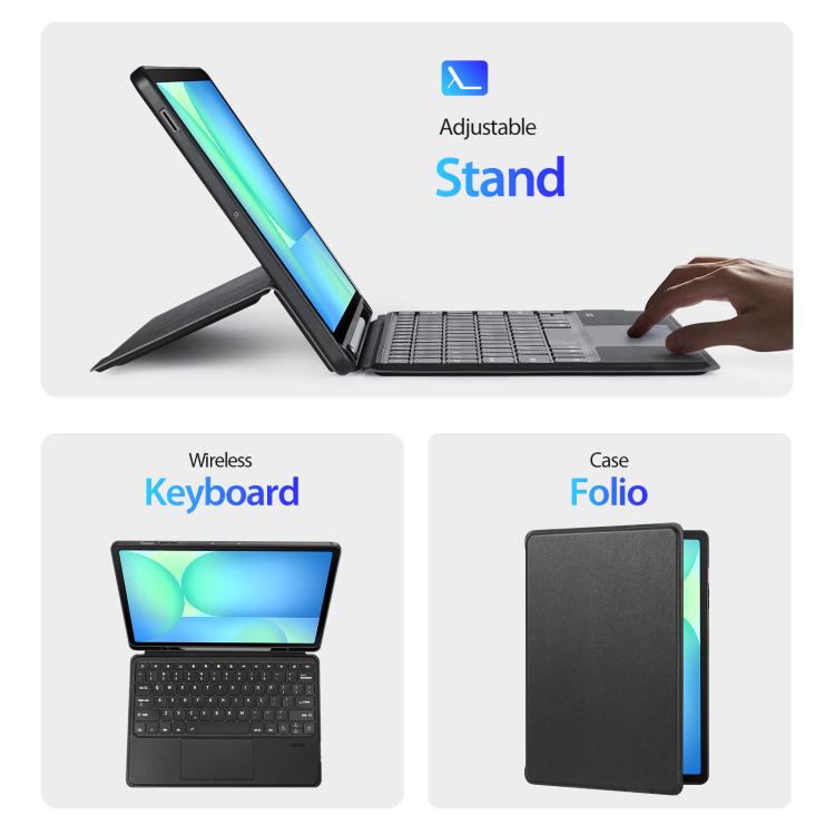 For Samsung Galaxy Tab S10 FE+ DUX DUCIS DK Series Backlight Magnetic Wireless Keyboard Vegan Leather Tablet Case - Black