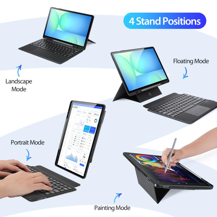 For Samsung Galaxy Tab S10 FE+ DUX DUCIS DK Series Backlight Magnetic Wireless Keyboard Vegan Leather Tablet Case - Black