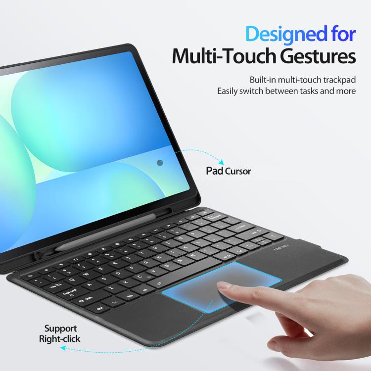 For Samsung Galaxy Tab S10 FE+ DUX DUCIS DK Series Backlight Magnetic Wireless Keyboard Vegan Leather Tablet Case - Black
