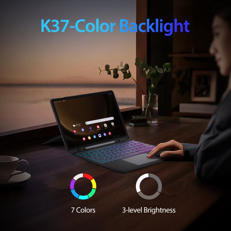 For Samsung Galaxy Tab S10 FE+ DUX DUCIS DK Series Backlight Magnetic Wireless Keyboard Vegan Leather Tablet Case - Black