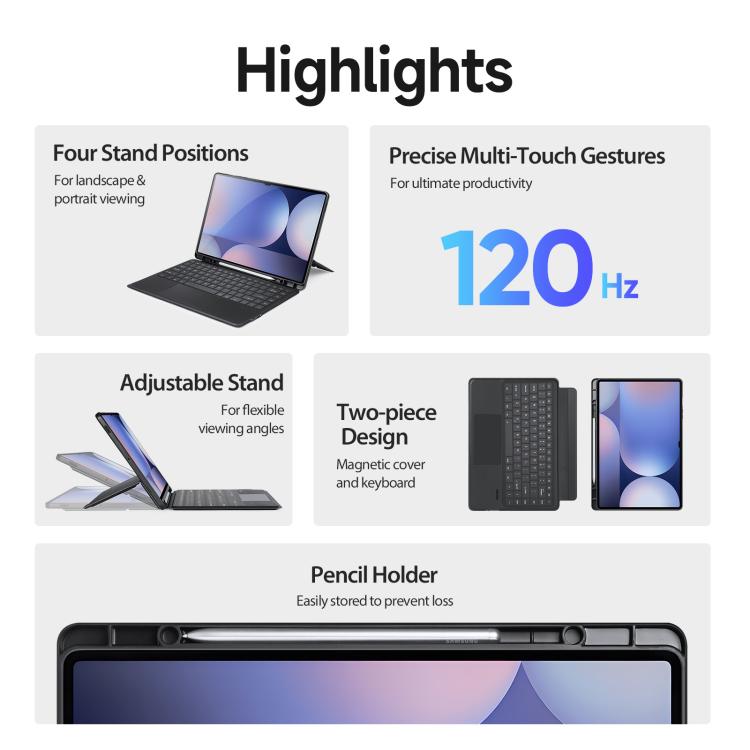 For Samsung Galaxy Tab S10 Ultra DUX DUCIS DK Series Backlight Magnetic Wireless Keyboard Vegan Leather Tablet Case - Black