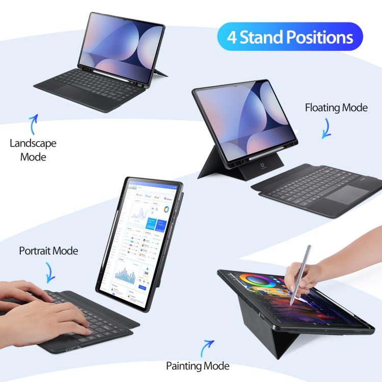 For Samsung Galaxy Tab S10 Ultra DUX DUCIS DK Series Backlight Magnetic Wireless Keyboard Vegan Leather Tablet Case - Black