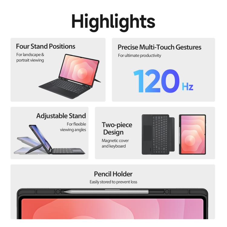 For Samsung Galaxy Tab S11 Ultra DUX DUCIS DK Series Backlight Magnetic Wireless Keyboard Vegan Leather Tablet Case - Black