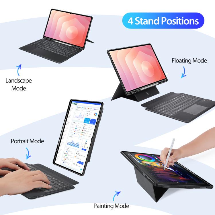 For Samsung Galaxy Tab S11 Ultra DUX DUCIS DK Series Backlight Magnetic Wireless Keyboard Vegan Leather Tablet Case - Black