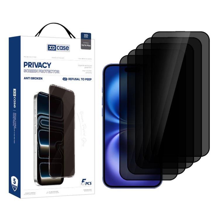 For iPhone 16 Plus XDcase 5pcs / Pack Silk Screen Printed Anti-Peep Tempered Glass Screen Protector