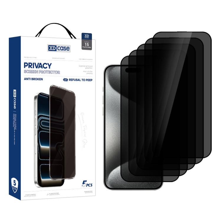 For iPhone 15 Pro XDcase 5pcs / Pack Silk Screen Printed Anti-Peep Tempered Glass Screen Protector