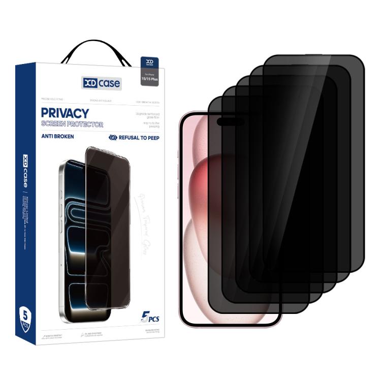For iPhone 15 XDcase 5pcs / Pack Silk Screen Printed Anti-Peep Tempered Glass Screen Protector