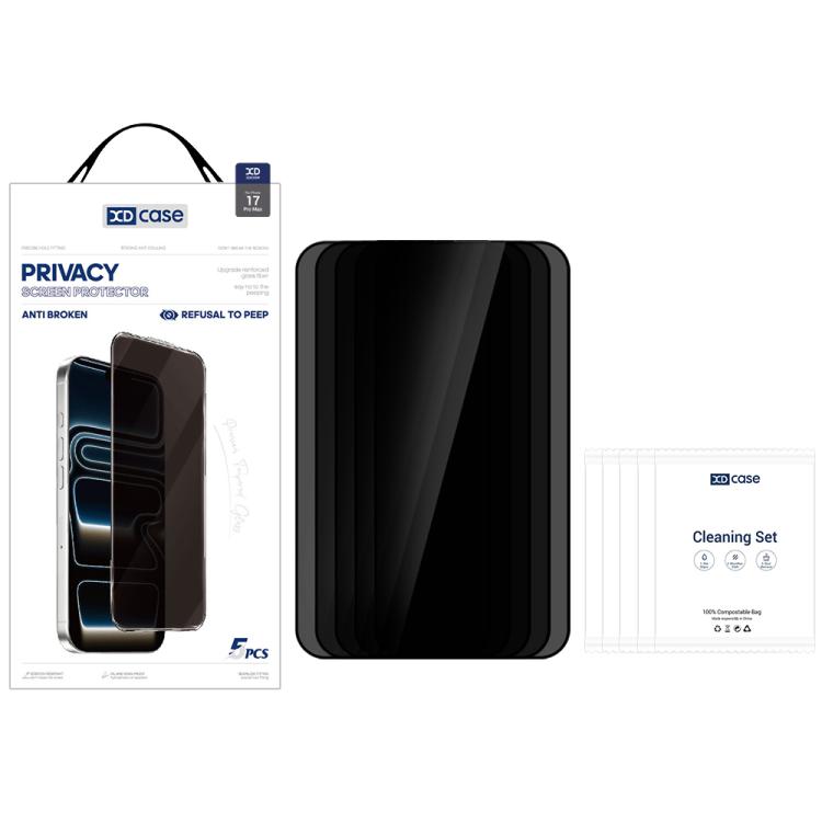 For iPhone 15 XDcase 5pcs / Pack Silk Screen Printed Anti-Peep Tempered Glass Screen Protector