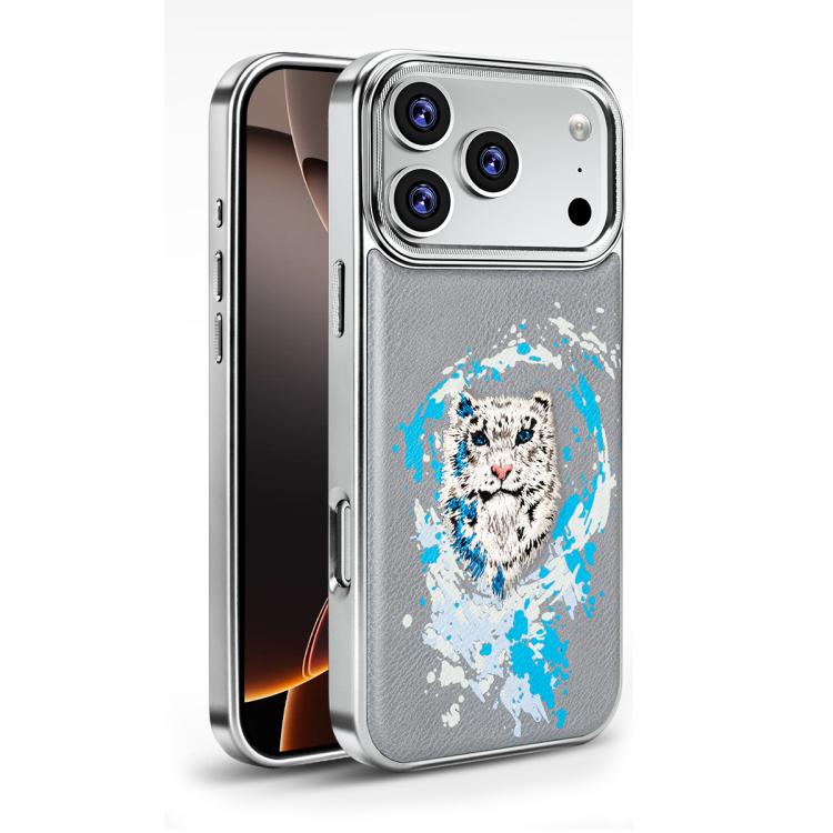 For iPhone 17 Pro Max Embroidered Graffiti Vegan Leather Shield Electroplated Magnetic Phone Case