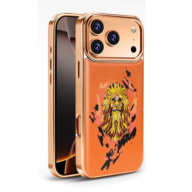 For iPhone 17 Pro Embroidered Graffiti Vegan Leather Shield Electroplated Magnetic Phone Case