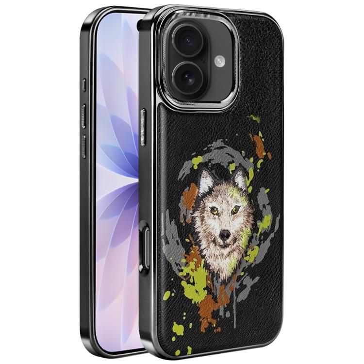 For iPhone 17 Embroidered Graffiti Vegan Leather Shield Electroplated Magnetic Phone Case