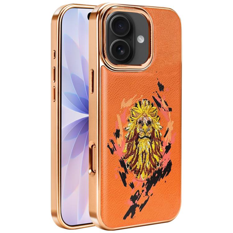 For iPhone 17 Embroidered Graffiti Vegan Leather Shield Electroplated Magnetic Phone Case