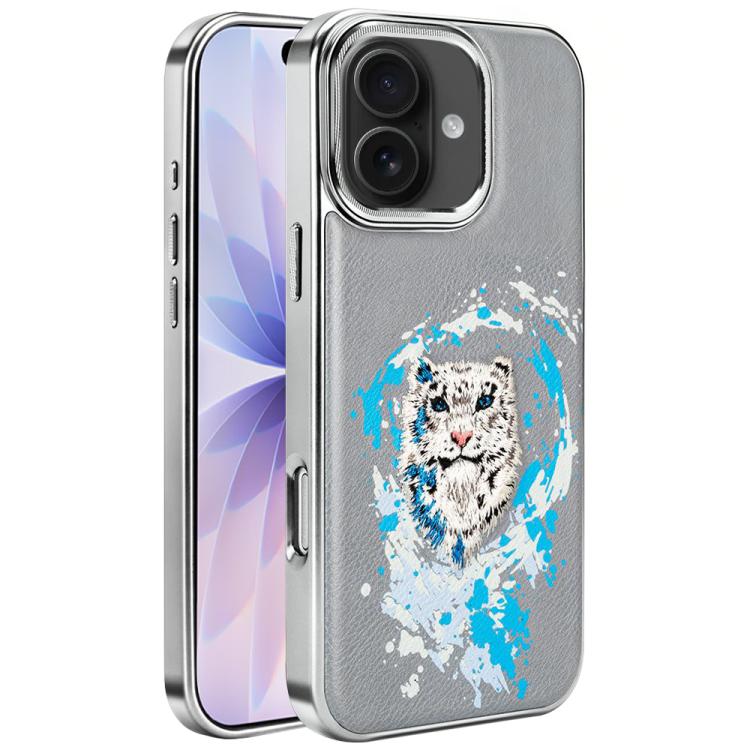 For iPhone 17 Embroidered Graffiti Vegan Leather Shield Electroplated Magnetic Phone Case