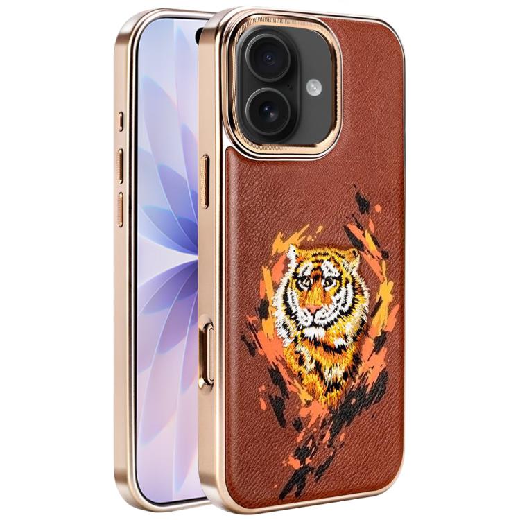 For iPhone 17 Embroidered Graffiti Vegan Leather Shield Electroplated Magnetic Phone Case