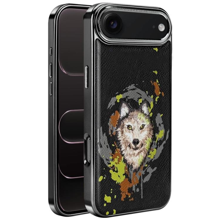 For iPhone Air Embroidered Graffiti Vegan Leather Shield Electroplated Magnetic Phone Case