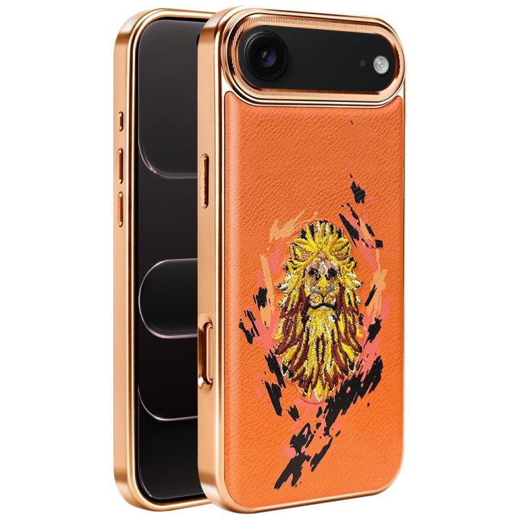 For iPhone Air Embroidered Graffiti Vegan Leather Shield Electroplated Magnetic Phone Case