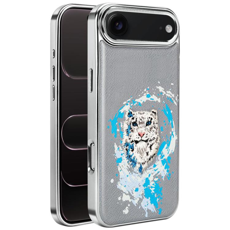 For iPhone Air Embroidered Graffiti Vegan Leather Shield Electroplated Magnetic Phone Case