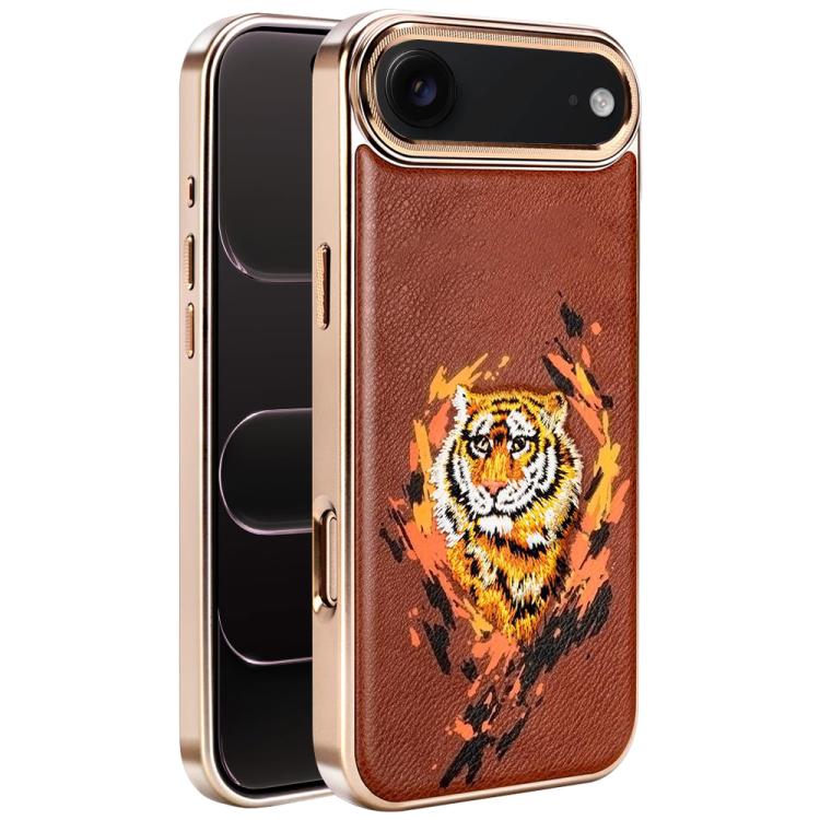 For iPhone Air Embroidered Graffiti Vegan Leather Shield Electroplated Magnetic Phone Case