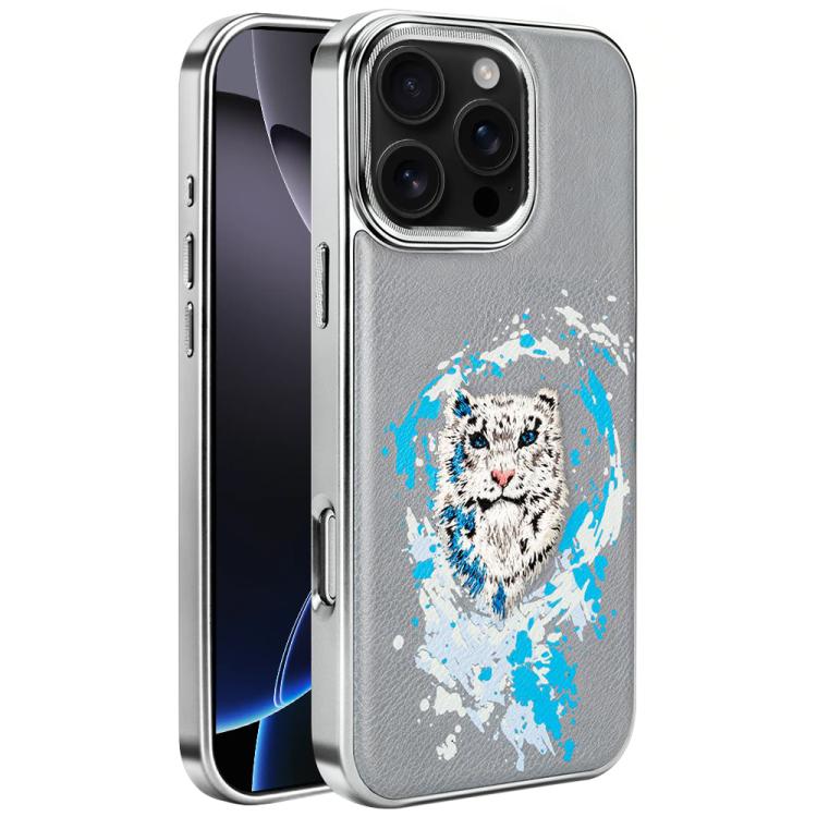 For iPhone 16 Pro Max Embroidered Graffiti Vegan Leather Shield Electroplated Magnetic Phone Case