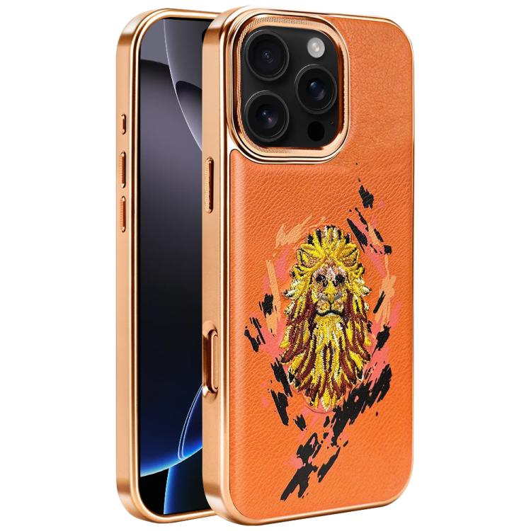 For iPhone 16 Pro Embroidered Graffiti Vegan Leather Shield Electroplated Magnetic Phone Case
