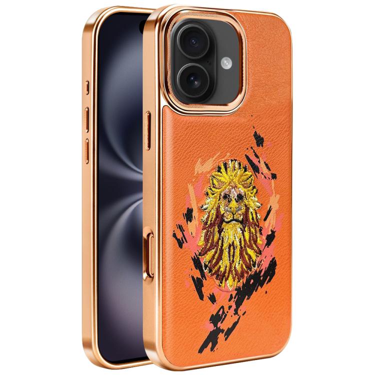 For iPhone 16 Plus Embroidered Graffiti Vegan Leather Shield Electroplated Magnetic Phone Case