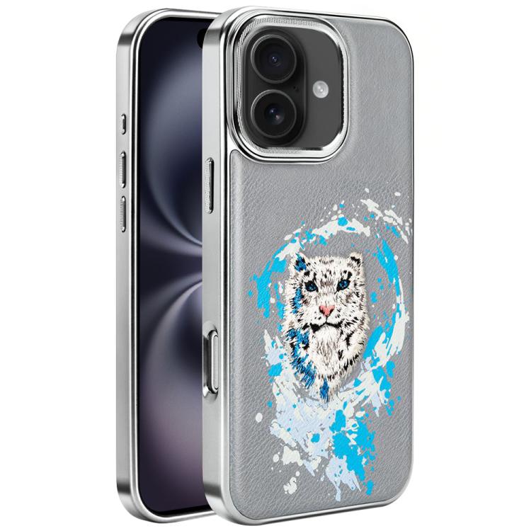 For iPhone 16 Plus Embroidered Graffiti Vegan Leather Shield Electroplated Magnetic Phone Case