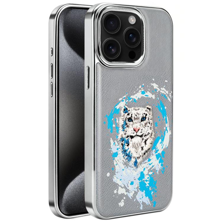 For iPhone 15 Pro Embroidered Graffiti Vegan Leather Shield Electroplated Magnetic Phone Case