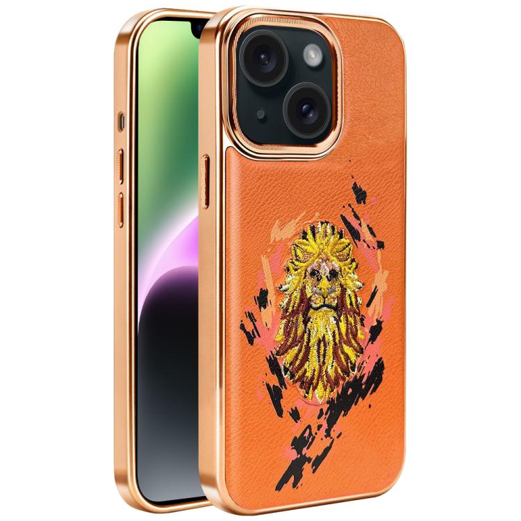 For iPhone 14 Plus Embroidered Graffiti Vegan Leather Shield Electroplated Magnetic Phone Case
