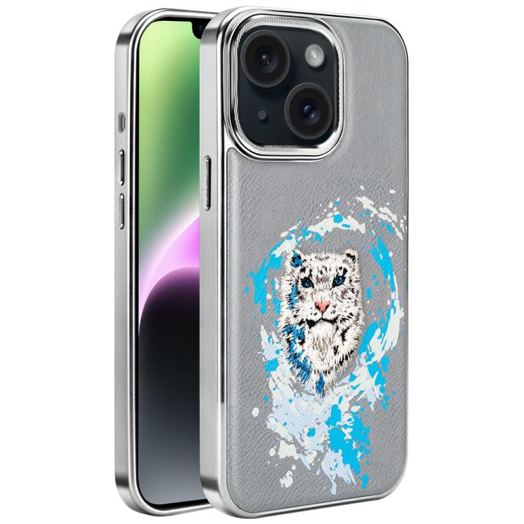 For iPhone 14 Plus Embroidered Graffiti Vegan Leather Shield Electroplated Magnetic Phone Case