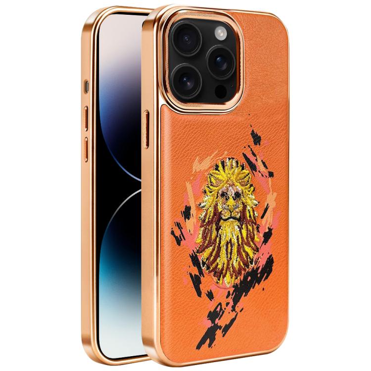 For iPhone 14 Pro Max Embroidered Graffiti Vegan Leather Shield Electroplated Magnetic Phone Case