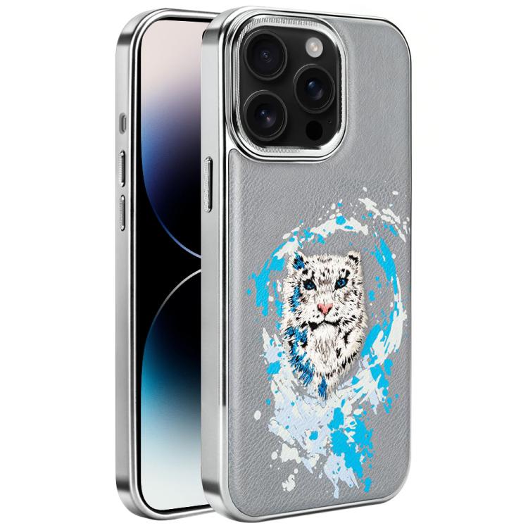 For iPhone 14 Pro Max Embroidered Graffiti Vegan Leather Shield Electroplated Magnetic Phone Case