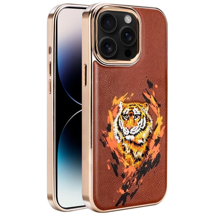 For iPhone 14 Pro Max Embroidered Graffiti Vegan Leather Shield Electroplated Magnetic Phone Case