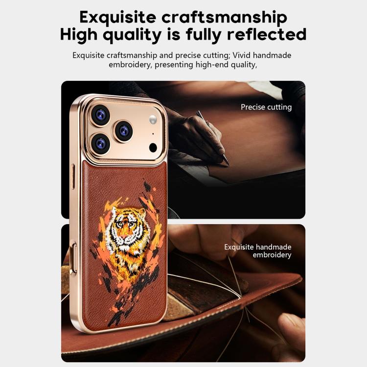 For iPhone 14 Embroidered Graffiti Vegan Leather Shield Electroplated Magnetic Phone Case