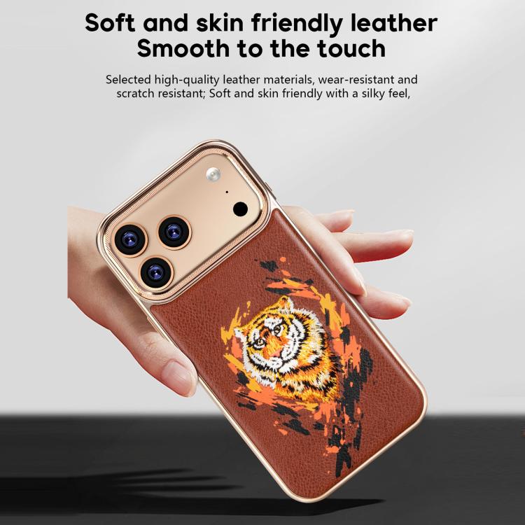 For iPhone 17 Embroidered Graffiti Vegan Leather Shield Electroplated Magnetic Phone Case