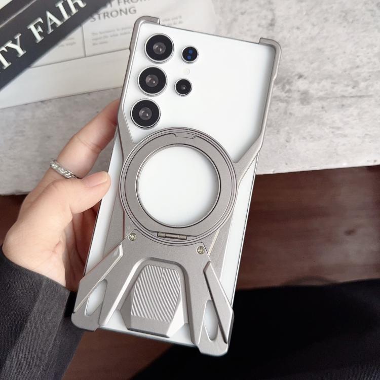 For Samsung Galaxy S24 Ultra 5G Racing Car Metal Frameless 360 Rotation Holder Magnetic Phone Case