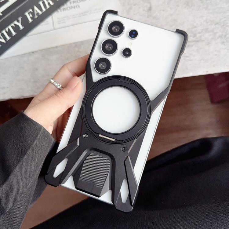 For Samsung Galaxy S24 Ultra 5G Racing Car Metal Frameless 360 Rotation Holder Magnetic Phone Case