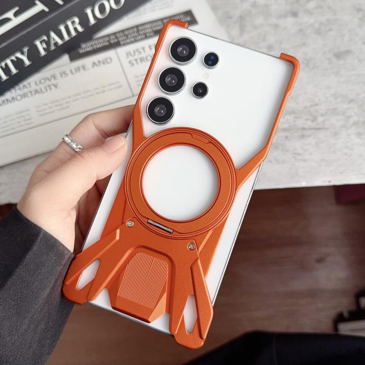 For Samsung Galaxy S24 Ultra 5G Racing Car Metal Frameless 360 Rotation Holder Magnetic Phone Case