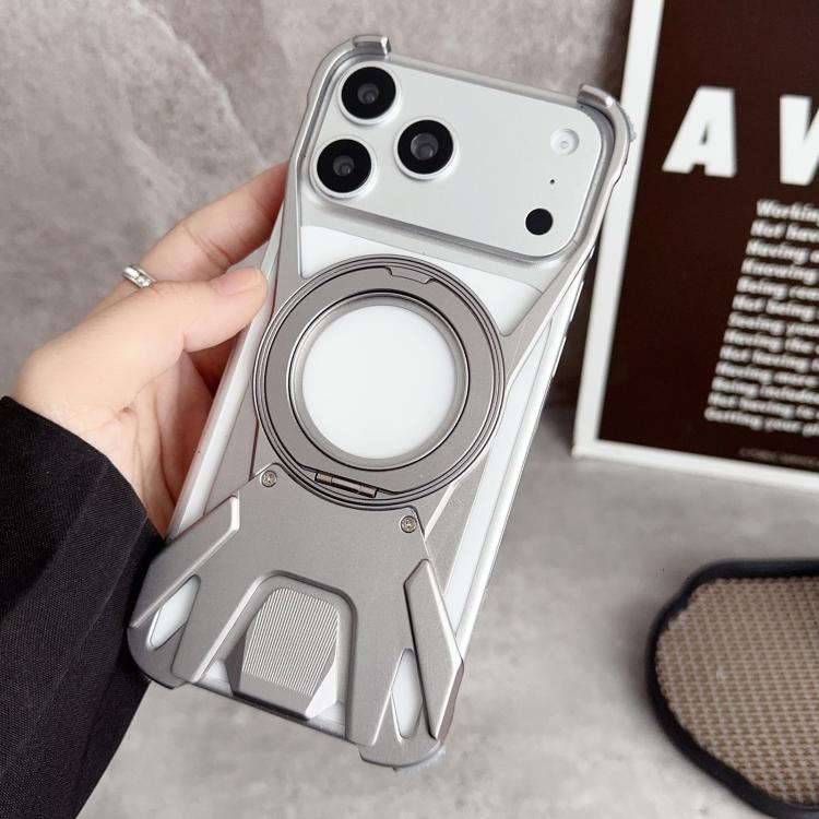 For iPhone 17 Pro Max Racing Car Metal Frameless 360 Rotation Holder Magnetic Phone Case