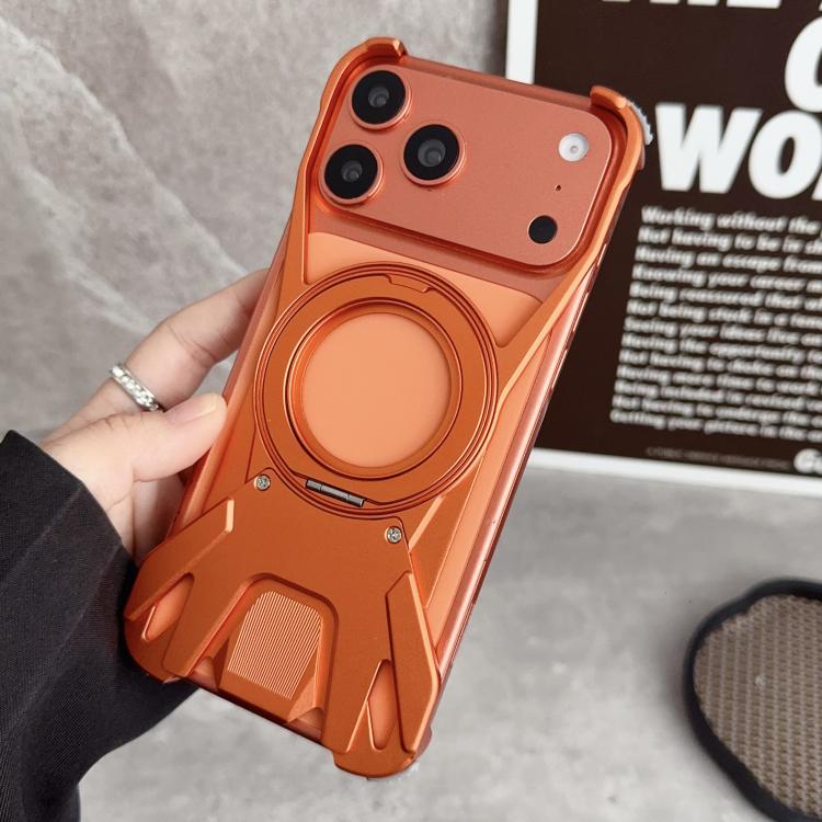 For iPhone 17 Pro Max Racing Car Metal Frameless 360 Rotation Holder Magnetic Phone Case