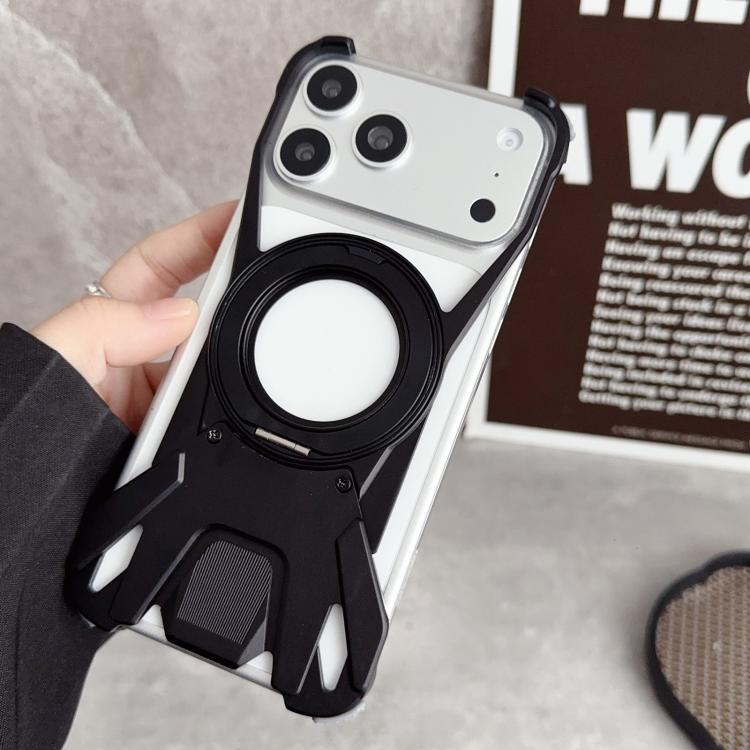 For iPhone 17 Pro Racing Car Metal Frameless 360 Rotation Holder Magnetic Phone Case