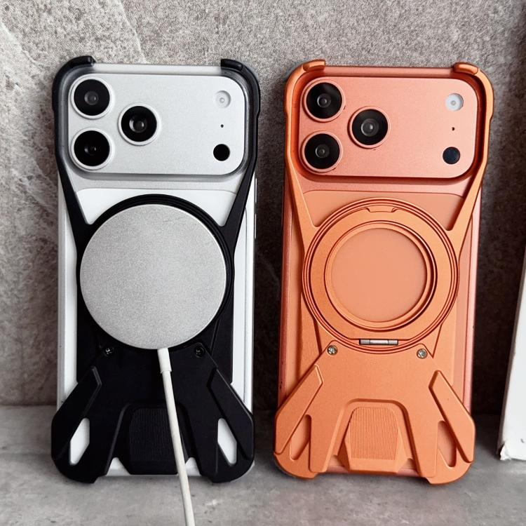For iPhone 17 Pro Racing Car Metal Frameless 360 Rotation Holder Magnetic Phone Case