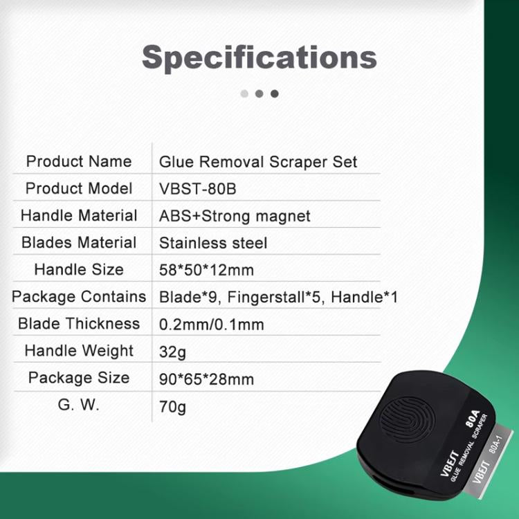 BEST VBST-80B Stainless Steel Multipurpose Magnetic Double-sided Glue Removal Scraper Set