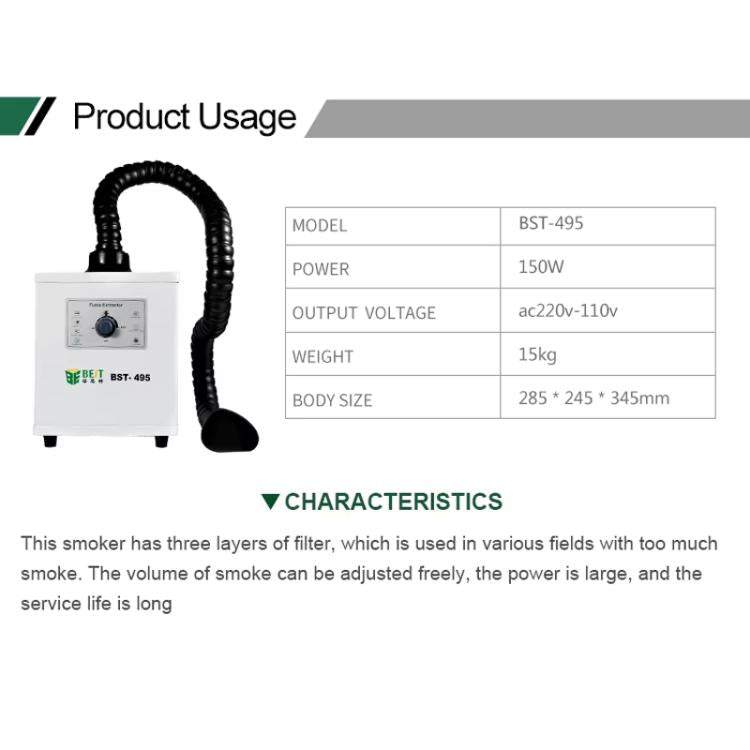 BEST BST-495 Powerful Suction Air Static Multiple Filters Soldering Tin Smoke Purifier, Plug:US Plug